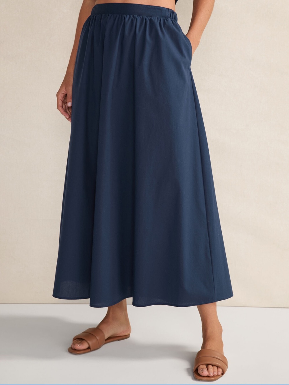 Haven Well Within Womens Organic Cotton Poplin Maxi Skirt, Pockets, Size XL